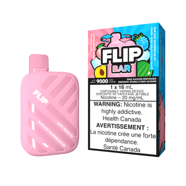 FLIP BAR DISPOSABLE - JUICY PEACH ICE AND BLUE RAZZ WATERMELON ICE (5PC/CTN)